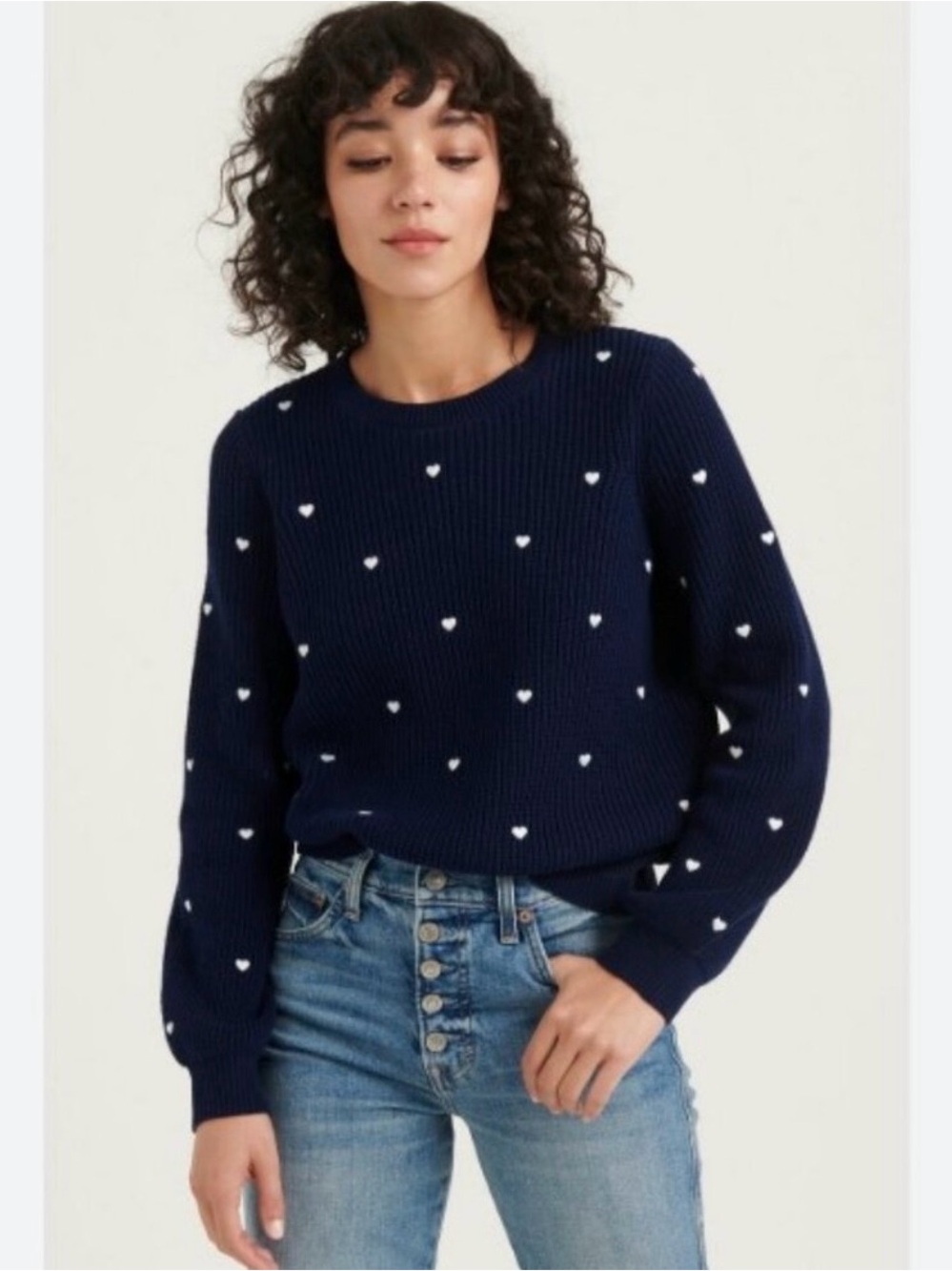 Lucky Brand Navy Sweater with White Heart Pattern